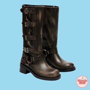 Steve Madden -  "Rockyy" Distressed Brown Leather Knee High Boots